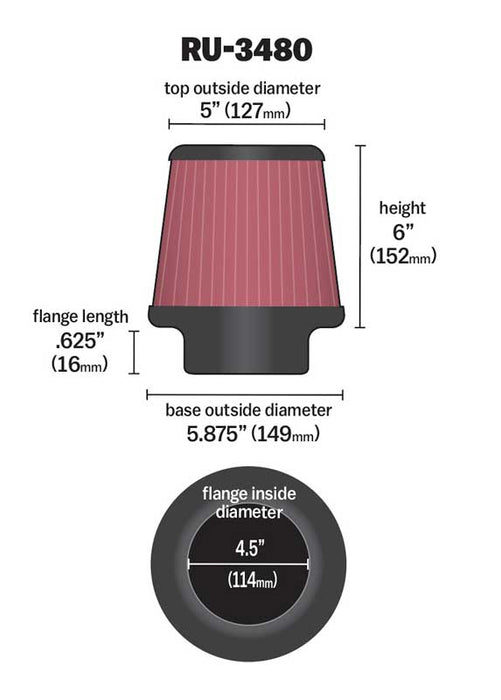 K&N RU-3480 Universal Clamp-On Air Filter - Truck Part Superstore