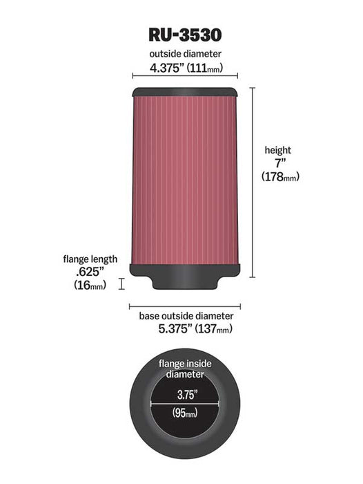 K&N RU-3530 Universal Clamp-On Air Filter - Truck Part Superstore