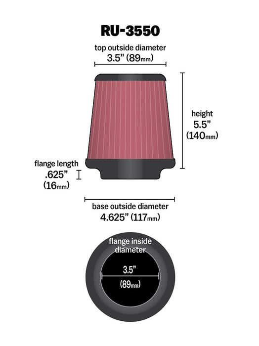 K&N RU-3550 Universal Clamp-On Air Filter - Truck Part Superstore
