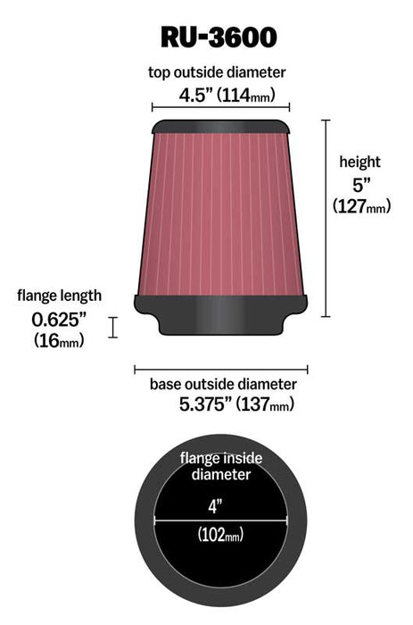 K&N RU-3600 Universal Clamp-On Air Filter - Truck Part Superstore