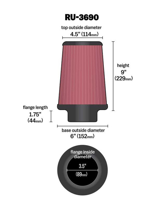 K&N RU-3690 Universal Clamp-On Air Filter - Truck Part Superstore