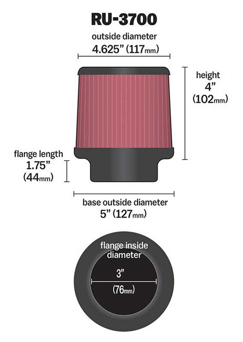 K&N RU-3700 Universal Clamp-On Air Filter - Truck Part Superstore