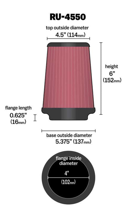 K&N RU-4550 Universal Clamp-On Air Filter - Truck Part Superstore