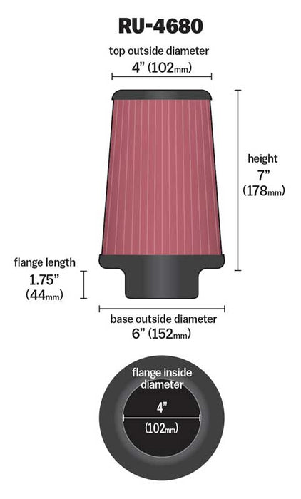 K&N RU-4680 Universal Clamp-On Air Filter - Truck Part Superstore
