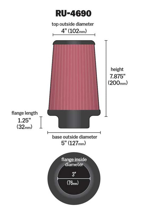 K&N RU-4690 Universal Clamp-On Air Filter - Truck Part Superstore