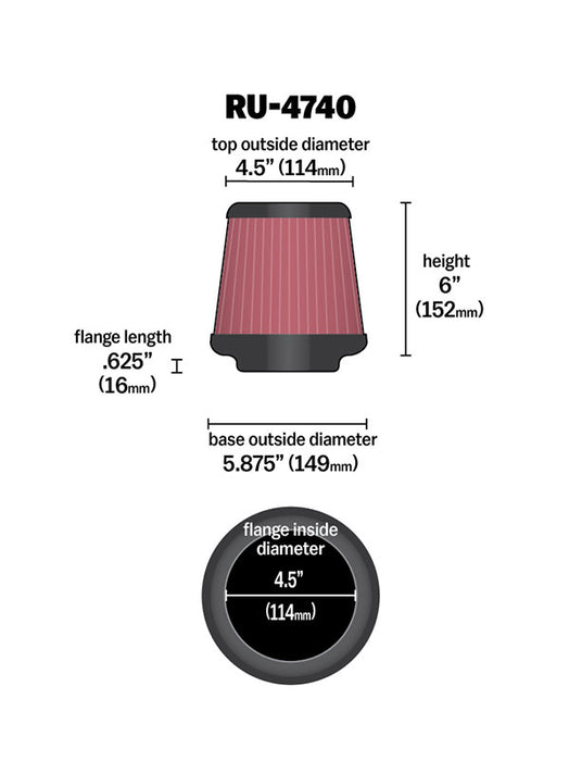 K&N RU-4740 Universal Clamp-On Air Filter - Truck Part Superstore