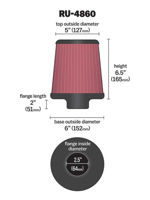 K&N RU-4860 Universal Clamp-On Air Filter - Truck Part Superstore