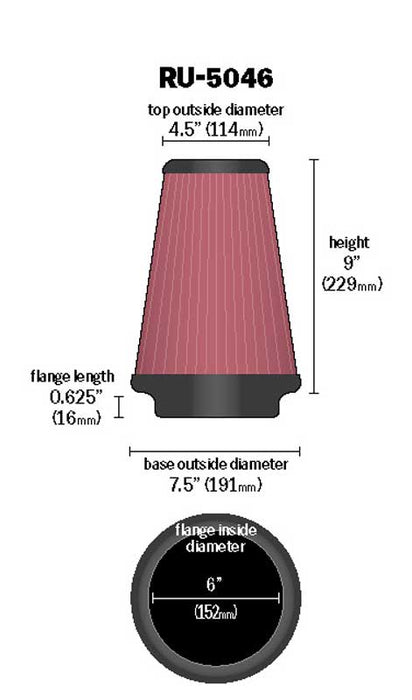 K&N RU-5046 Universal Clamp-On Air Filter - Truck Part Superstore