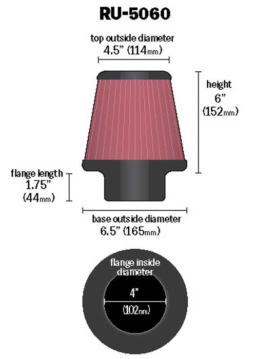 K&N RU-5060 Universal Clamp-On Air Filter - Truck Part Superstore