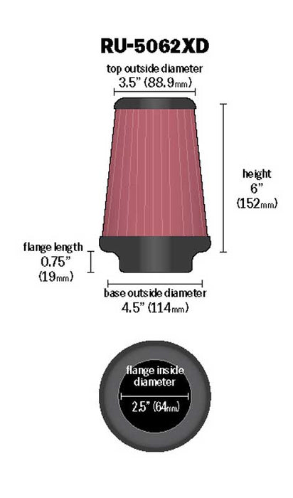 K&N RU-5062XD Universal Clamp-On Air Filter - Truck Part Superstore