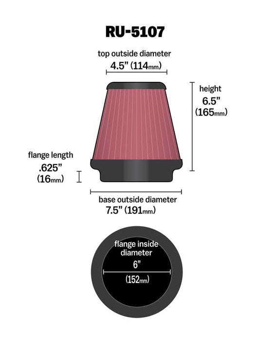 K&N RU-5107 Universal Clamp-On Air Filter - Truck Part Superstore