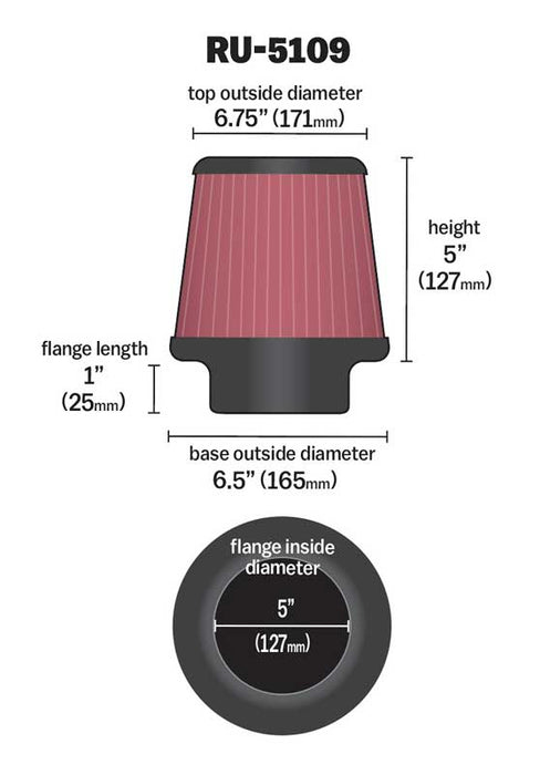 K&N RU-5109 Universal Clamp-On Air Filter - Truck Part Superstore