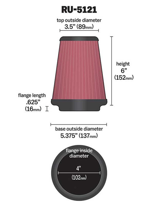 K&N RU-5121 Universal Clamp-On Air Filter - Truck Part Superstore