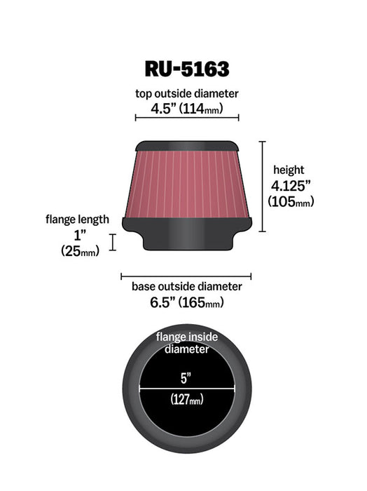 K&N RU-5163 Universal Clamp-On Air Filter - Truck Part Superstore