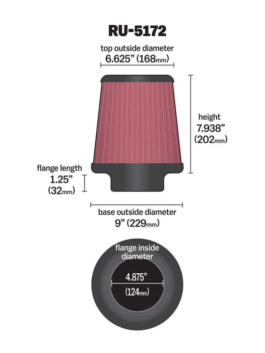 K&N RU-5172 Universal Clamp-On Air Filter - Truck Part Superstore