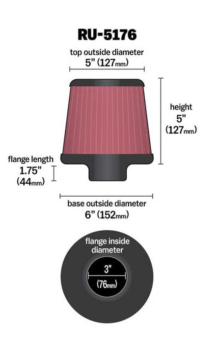 K&N RU-5176 Universal Clamp-On Air Filter - Truck Part Superstore