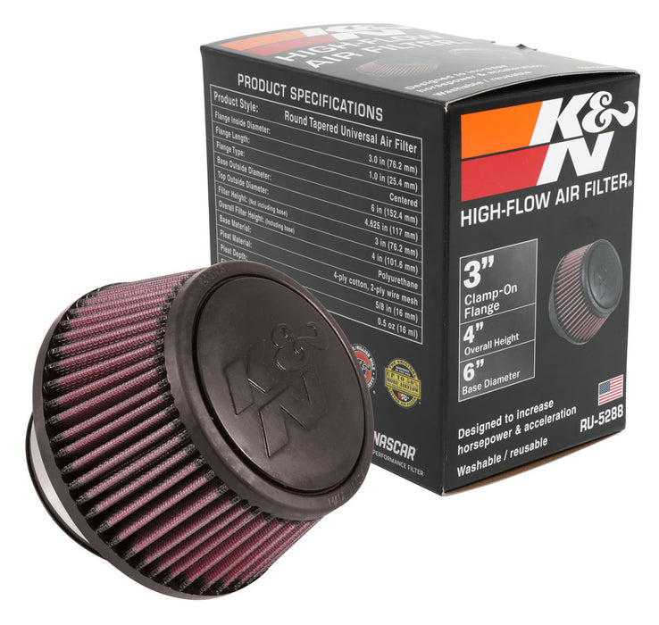 K&N RU-5288 Universal Clamp-On Air Filter - Truck Part Superstore