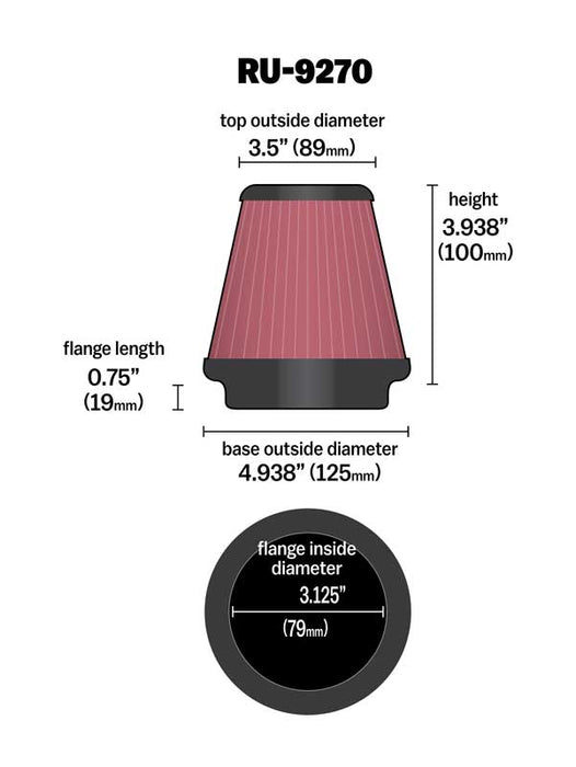 K&N RU-9270 Universal Clamp-On Air Filter - Truck Part Superstore