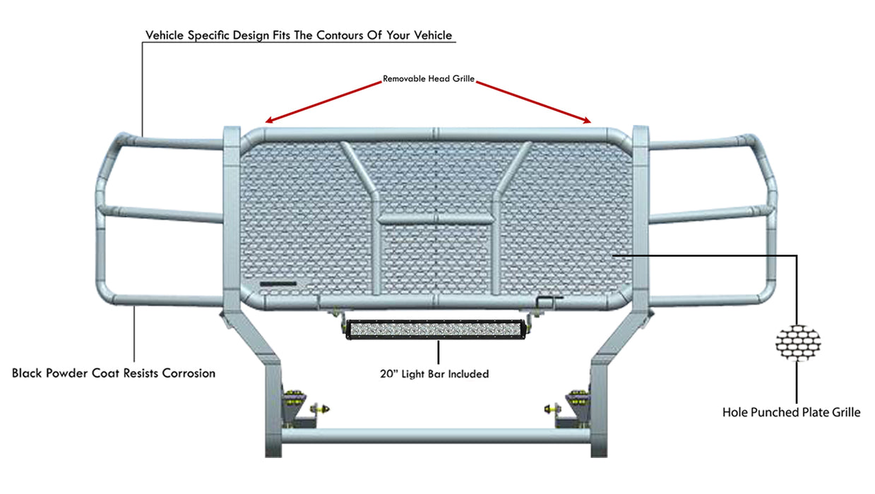 Black Horse Off Road RU-CHSI30-B-KIT Rugged Heavy Duty Grille Guard Kit - Truck Part Superstore