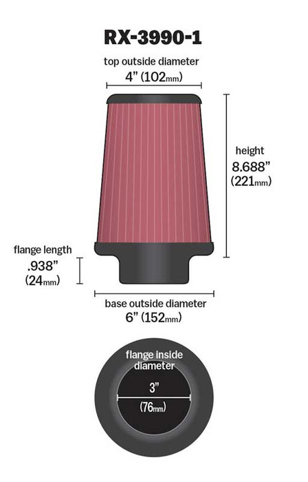 K&N RX-3990-1 Universal X-Stream Clamp-On Air Filter - Truck Part Superstore