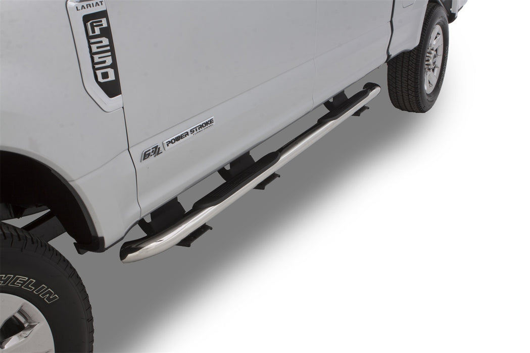 Lund 22690910 3 Inch Round Bent Nerf Bar; Stainless Steel; Polished Chrome; - Truck Part Superstore