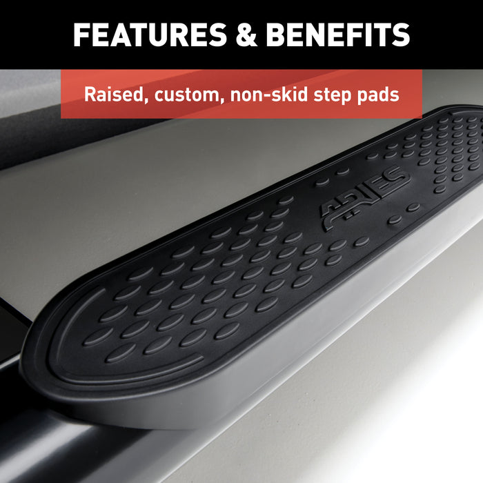 ARIES S223044 4in. Black Steel Oval Side Bars; Select Ford F-150; F-250; F-350; F-450; F-550 - Truck Part Superstore