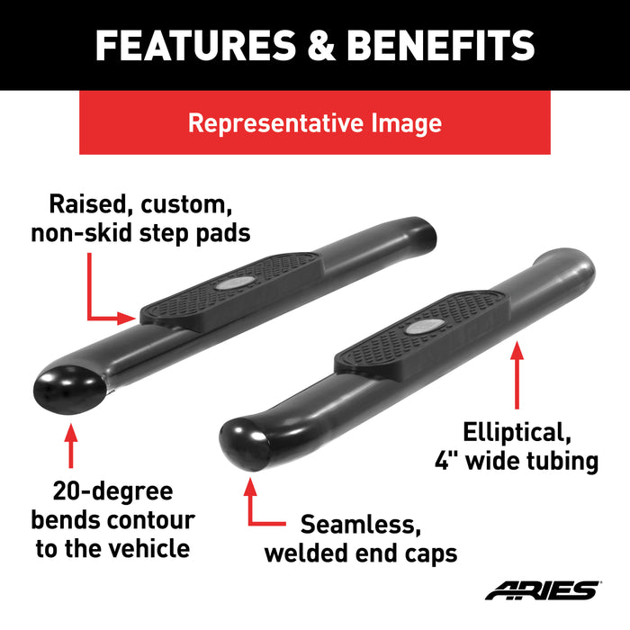 ARIES S224017 4in. Black Steel Oval Side Bars; Select Silverado; Sierra 1500; 2500; 3500 - Truck Part Superstore