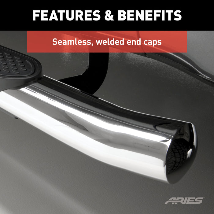 ARIES S224048-2 4in. Polished Stainless Oval Side Bars; Select Silverado; Sierra 1500; 2500; 350 - Truck Part Superstore