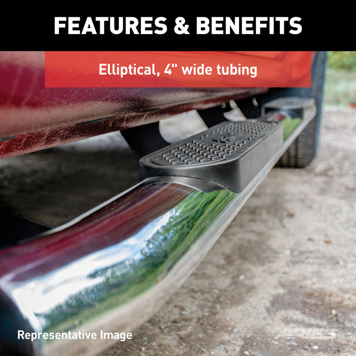 ARIES S225008-2 4in. Polished Stainless Oval Side Bars; Select Dodge Ram 1500; 2500; 3500 - Truck Part Superstore