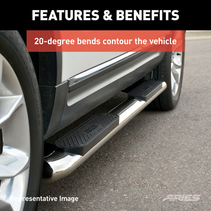 ARIES S225008-2 4in. Polished Stainless Oval Side Bars; Select Dodge Ram 1500; 2500; 3500 - Truck Part Superstore