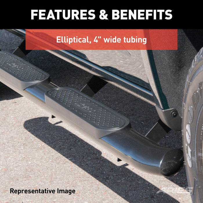 ARIES S225041 4in. Black Steel Oval Side Bars; Select Dodge; Ram 1500; 2500; 3500 - Truck Part Superstore