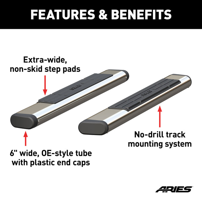 ARIES S2853 6in. x 53in. Polished Stainless Oval Side Bars (No Brackets) - Truck Part Superstore
