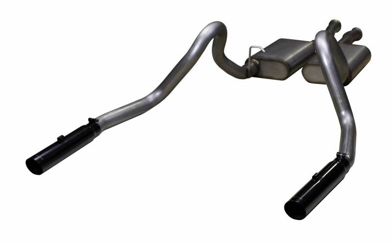 Pypes Performance Exhaust SFM16VB Cat Back Exhaust System 79-97 Mustang LX/GT Split Rear Dual Exit 2.5 in Intermediate And Tail Pipe Hardware/Mufflers/3 in Black Tips Incl Natural Finish 409 Stainless Steel Pypes Exhaust - Truck Part Superstore