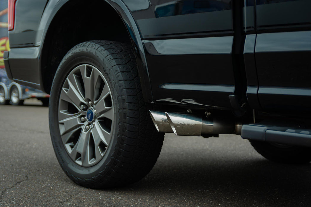 Pypes Performance Exhaust SFT29R F150 Cat Back Exhaust System For 15-20 Ford F150 Split Rear Dual Exit 3 Inch Intermediate And 3 Inch Tail Pipe 4.5 Inch Tip Muffler Incl Hardware Incl Polished Tip Incl Pypes Exhaust - Truck Part Superstore
