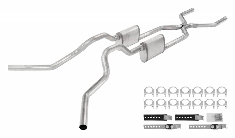 Pypes Performance Exhaust SGT76T Crossmember Back W/ H-Pipe Exhaust System 63-66 GM Truck Split Side Dual Exit 2.5 Inch Intermediate And Tailpipe Hardware Incl Turbo Pro Muffler Incl And Tip Not Incl Stainless Steel Pypes Exhaust - Truck Part Superstore