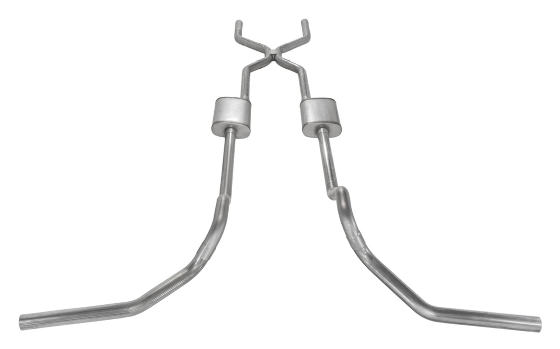 Pypes Performance Exhaust SGT78S Crossmember Back w/H-Pipe Exhaust System 67-74 GM Split Rear Dual Exit 2.5 in Intermediate And Tail Pipe Street Pro Muffler/Hdw Incl Tip Not Incl Natural Finish 409 Stainless Steel Pypes Exhaust - Truck Part Superstore