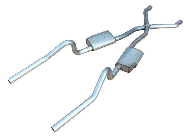 Pypes Performance Exhaust SME11S Crossmember Back w/X-Pipe Exhaust System 70-74 Mopar E-Body Split Rear Dual Exit 2.5 in Intermediate And Tail Pipe Violator Muffler/Hdw Incl Tip Not Incl Natural Finish 409 Stainless Steel Pypes Exhaust - Truck Part Superstore