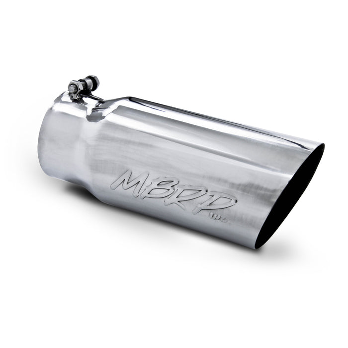MBRP T5052 Exhaust Tail Pipe Tip 5 Inch O.D. Angled Single Walled 4 Inch Inlet 12 Inch Length T304 Stainless Steel MBRP - Truck Part Superstore