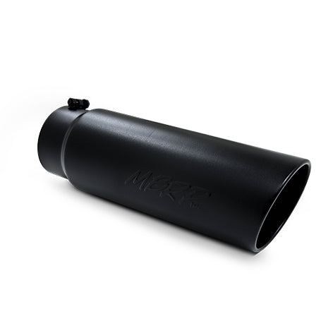 MBRP T5125BLK Exhaust Tip 6 Inch O.D. Angled Rolled End 5 Inch Inlet 18 Inch Length Black Finish MBRP - Truck Part Superstore