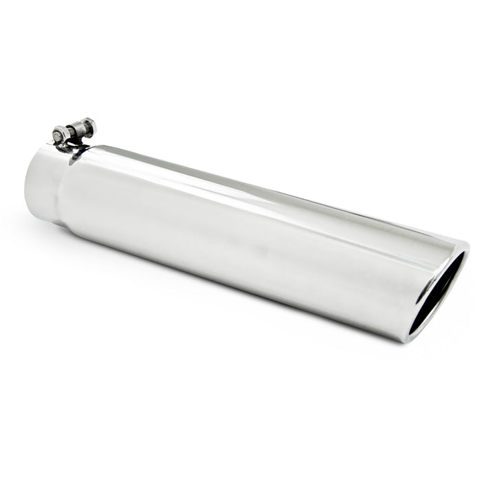 MBRP T5143 3.5 Inch OD 3 Inch Inlet 16 Inch Length Angled Cut Rolled End Clampless-No Weld T304 Stainless Steel MBRP - Truck Part Superstore