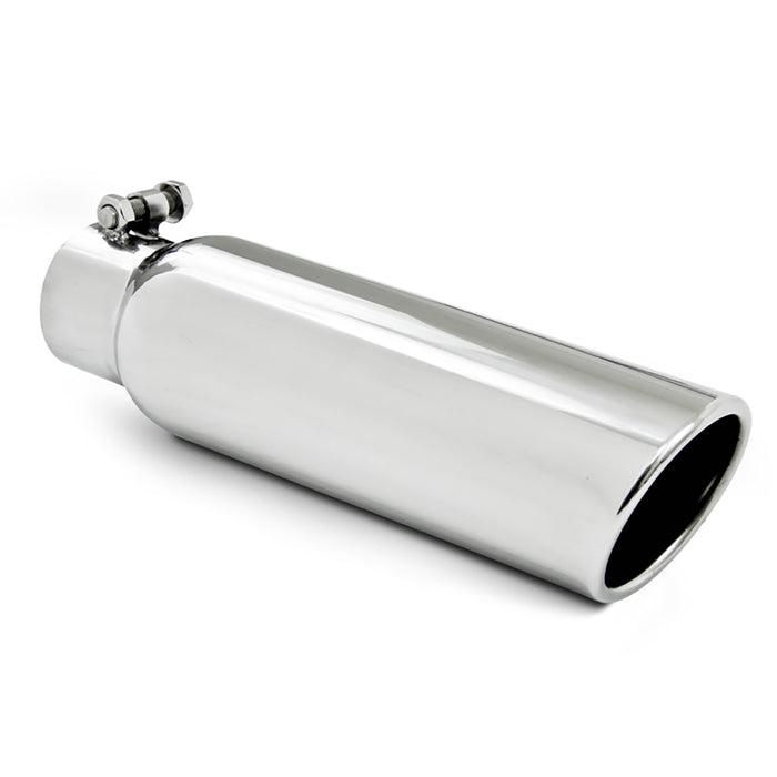 MBRP T5148 3.5 Inch OD 2.5 Inch Inlet 12 Inch Length Angled Cut Rolled End Clampless-No Weld T304 Stainless Steel MBRP - Truck Part Superstore