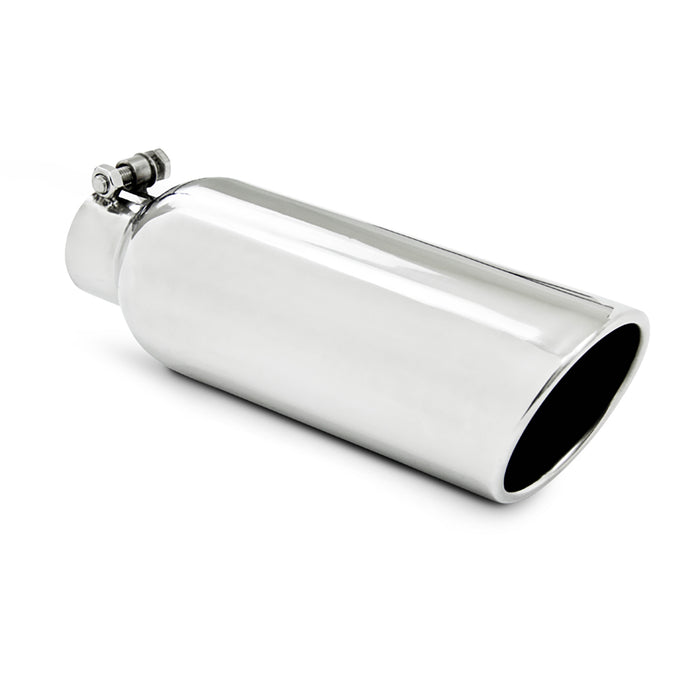MBRP T5149 4 Inch OD 2.25 Inch Inlet 12 Inch Length Exhaust Tail Pipe Tip Angled Cut Rolled End Clampless No Weld T304 Stainless Steel MBRP - Truck Part Superstore