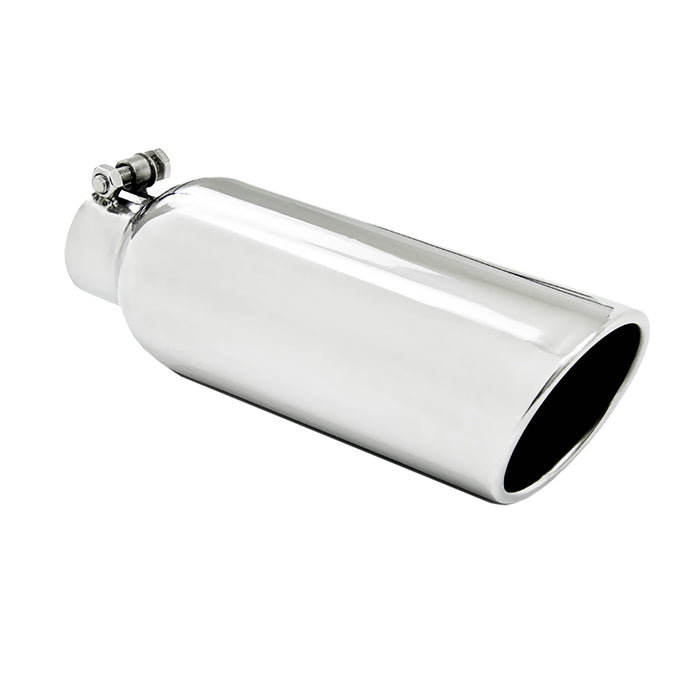 MBRP T5149 4 Inch OD 2.25 Inch Inlet 12 Inch Length Exhaust Tail Pipe Tip Angled Cut Rolled End Clampless No Weld T304 Stainless Steel MBRP - Truck Part Superstore