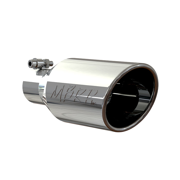 MBRP T5160 Exhaust Tip 4 1/2 Inch O.D. Single Wall Angle Rolled End 2.5 Inch Inlet 11 Inch Length T304 Stainless Steel MBRP - Truck Part Superstore