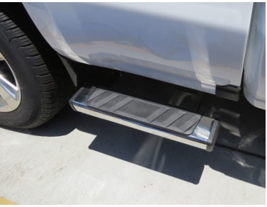 TrailFX A5002S W/Step Pads 4 In Trapezoidal Straight Pol Stainless Steel W/Plastic End Caps - Truck Part Superstore