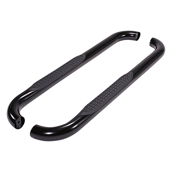 TrailFX A0061B With Step Pads; 3 Inch Round Bent; Powder Coated; Black; Steel; Without End Caps - Truck Part Superstore