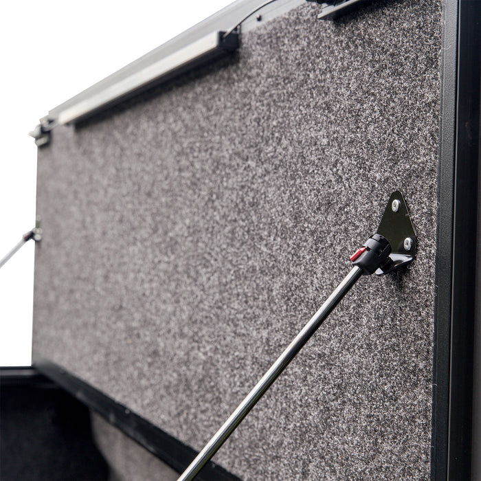 TrailFX TFX1711 Hard Tri Fold; Non-Lockable; Black; Aluminum; With Carpeted Under Panels - Truck Part Superstore