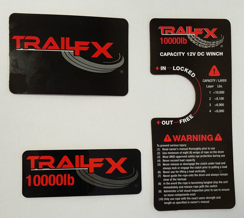 TrailFX LABELS10K 3-Piece Includes One Trail FX/ One 10000lb/ One Capacity & Warning - Truck Part Superstore