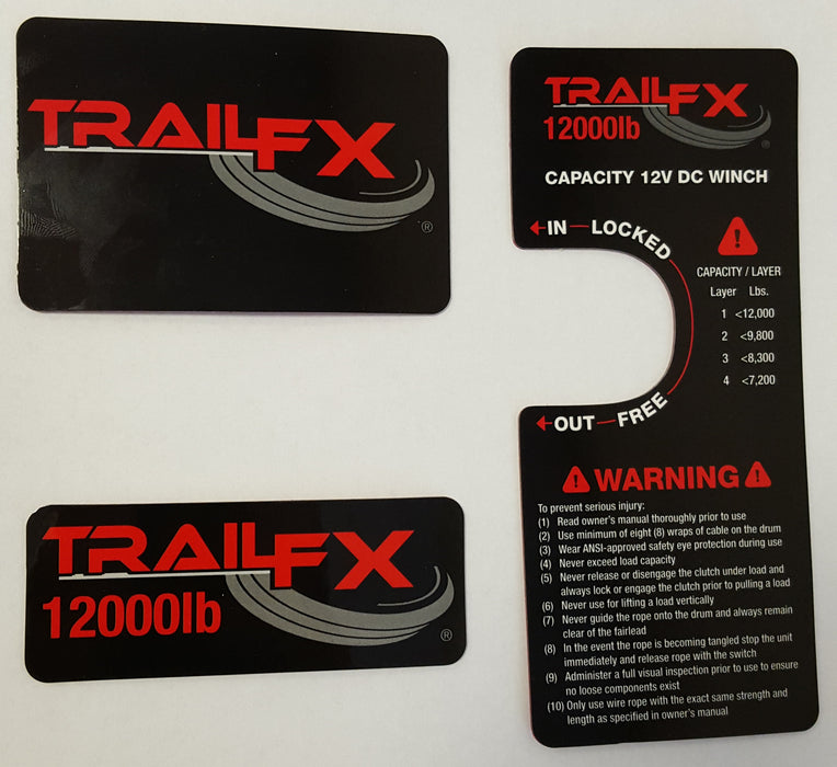 TrailFX LABELS12K 3-Piece Includes One Trail FX/ One 12000lb/ One Capacity & Warning - Truck Part Superstore