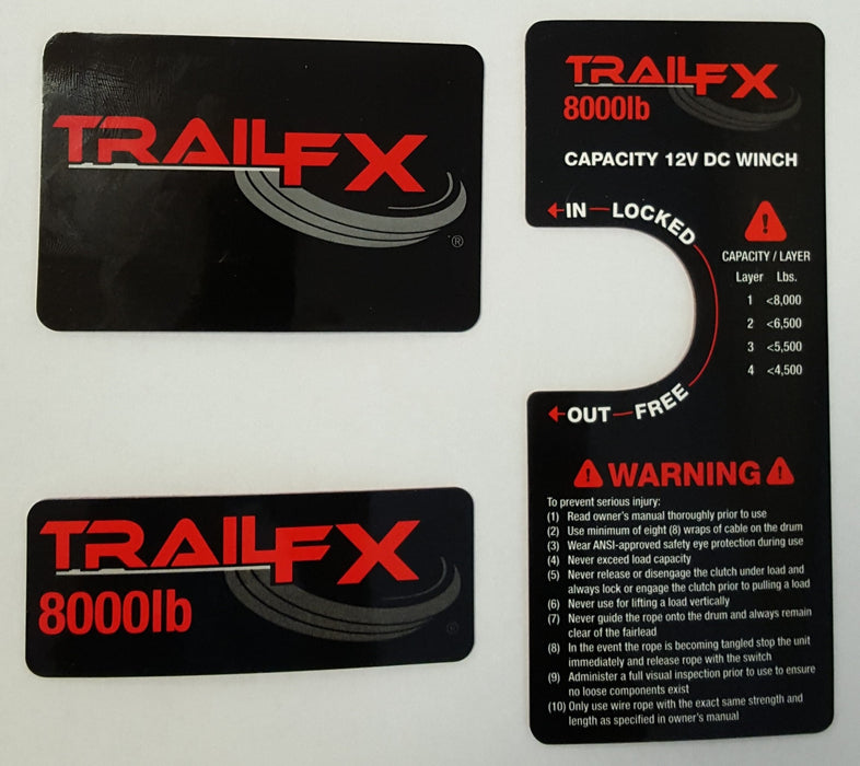 TrailFX LABELS8K 3-Piece Includes One Trail FX/ One 8000lb/ One Capacity & Warning - Truck Part Superstore